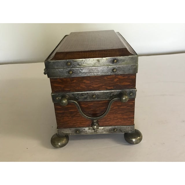 Brown Late Victorian English Oak Silver Plated or Nickel-Plated Double Tea Caddy C. 1880-1900 For Sale - Image 8 of 9