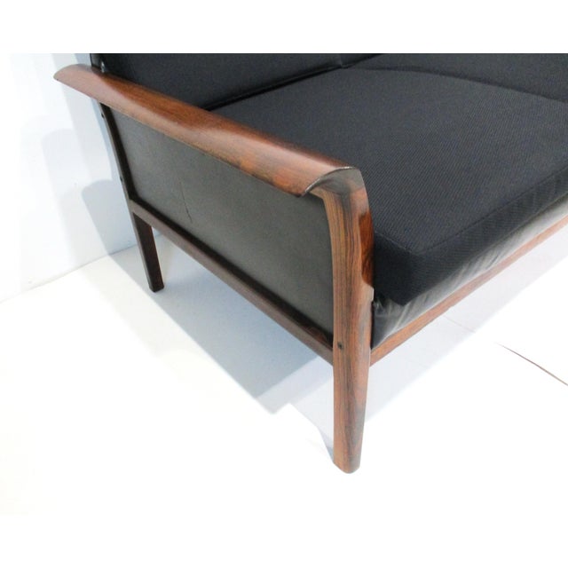 Mid-Century Modern Knut Saeter Rosewood Upholstered Sofa for Hans Olsen Norway For Sale - Image 3 of 13