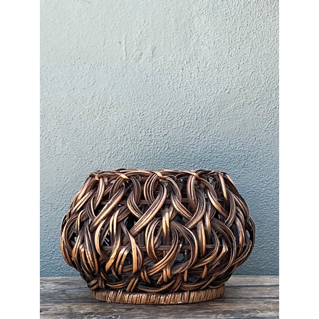 Vintage Handcrafted Woven Rattan Basket For Sale - Image 9 of 12