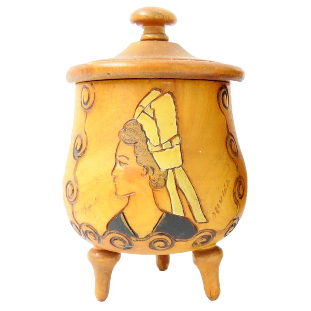 Rustic European Vintage French Breton Artisan-Made Wooden Mustard Condiment Jars, Signed, Pair For Sale - Image 3 of 8