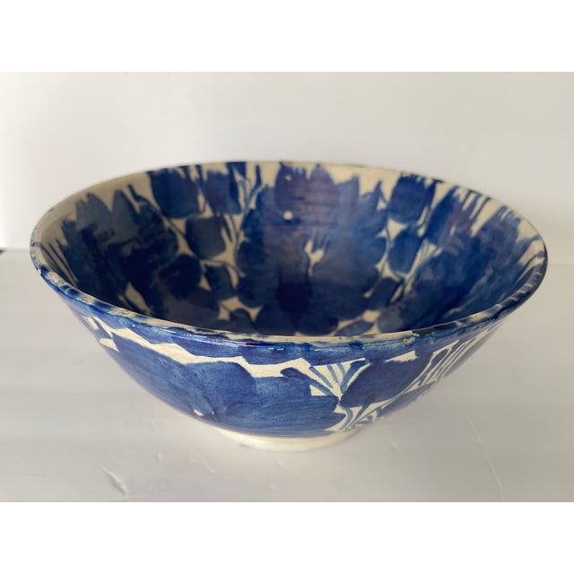 Mid 20th Century Large Vintage Mexican Blue and Ivory Talavera Pottery Bowl For Sale - Image 5 of 15