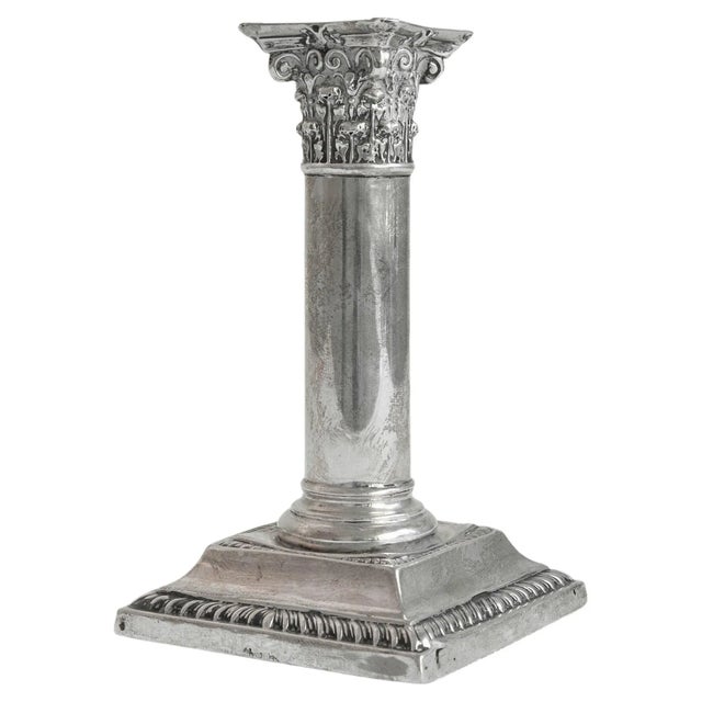 Gold Corinthian Column Candleholder in Silver, 1950s For Sale - Image 8 of 8