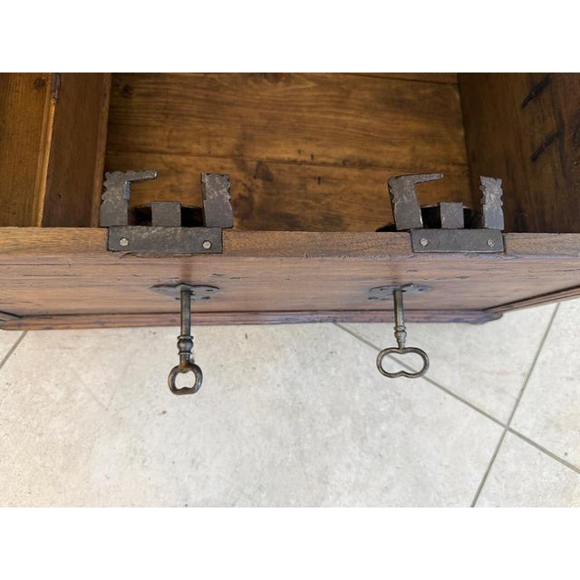 Original Baroque Farmhouse Chest, Imperial Era, Tyrolean Style. Dimensions: Height x Width x Depth 33 x 68 x 42 cm. For...