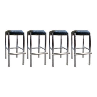 Modernist Minimalist Cal-Style Chrome Bar Stools/Counter Stools (1978) For Sale