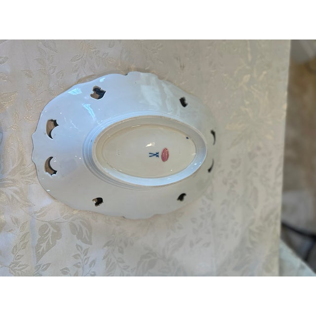 Late 19th Century Antique Meissen Porcelain Oval Reticulated Serving Dish - Retailer Ernst Wahliss Wien For Sale - Image 5 of 10