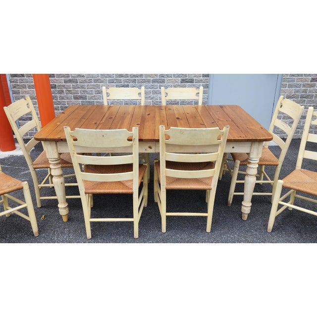 Ethan Allen Farmhouse Pine Collection Country Dining Room Table & 8