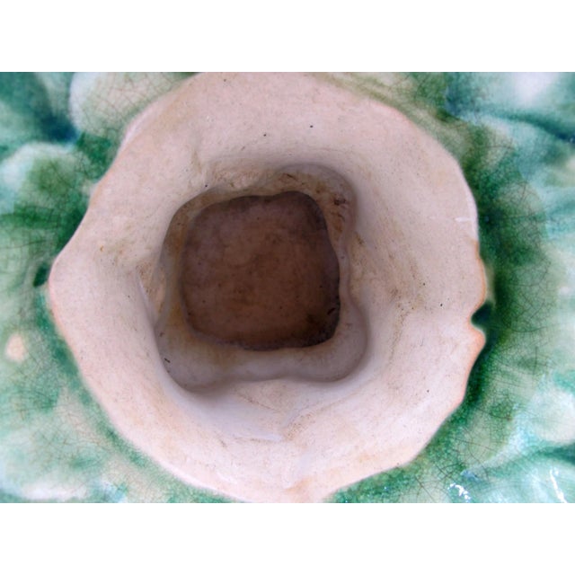 Forest Green Vintage Ceramic Bok Choy Cabbage Figural Majolica Planter Vase For Sale - Image 8 of 11