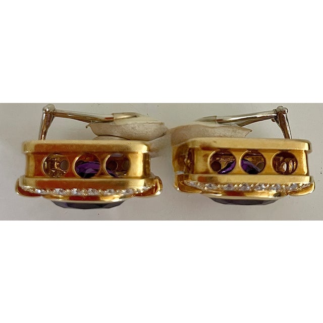 Contemporary Pair 18k Yellow Gold Amethyst and Diamond Earrings For Sale - Image 3 of 4