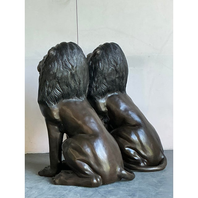Early 20th Century Boho Monumental Bronze Lion Statues - A Pair For Sale In West Palm - Image 6 of 8