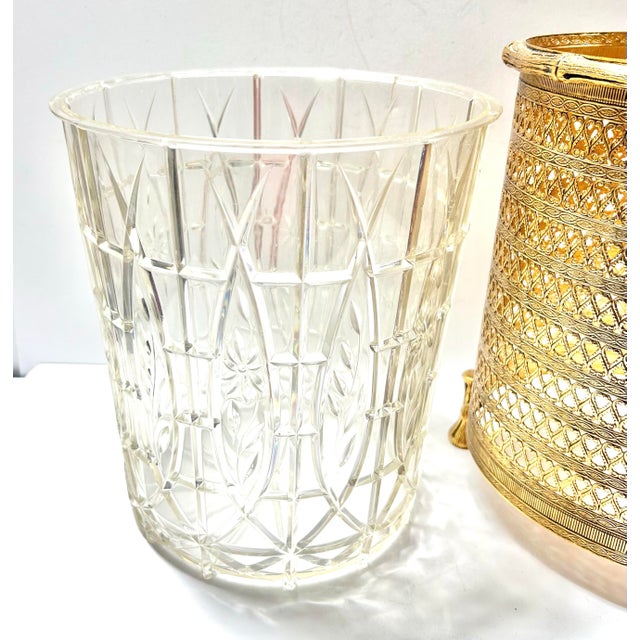 Vintage Hollywood Regency Gold Filigree Wastebasket – Bamboo Style Footed Trash Bin For Sale - Image 11 of 12
