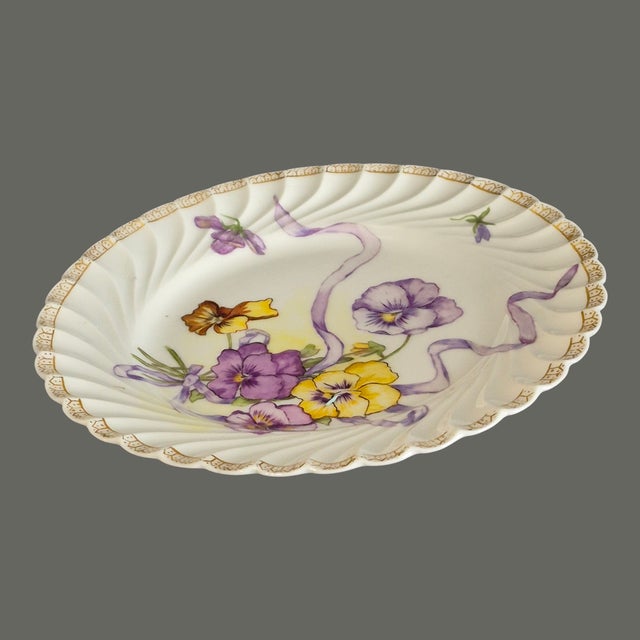 Early 20th Century Antique French Porcelain H & C Depose Floral Pansies Plate For Sale - Image 5 of 7