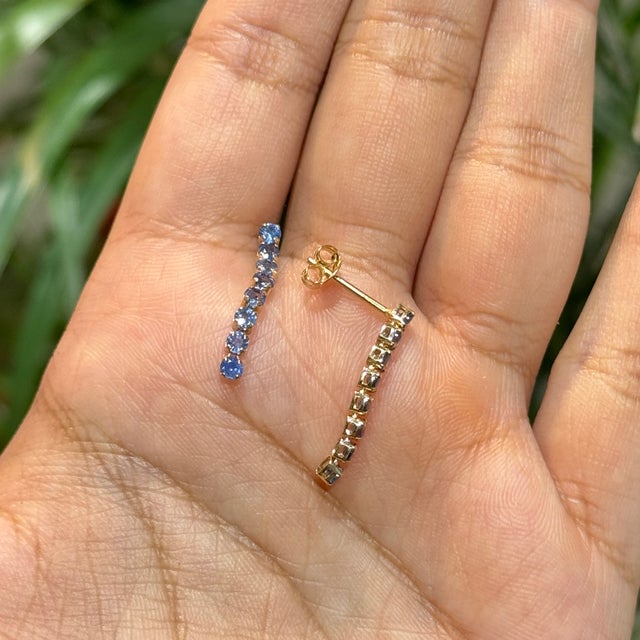 Classic 1.32ct Royal Blue Sapphire Linear Drop Earrings in 14k Solid Gold- 2 Pieces For Sale In New York - Image 6 of 15