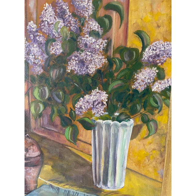 1980s Original oOil on Canvas Bouquet of Lilacs Painting For Sale - Image 4 of 5