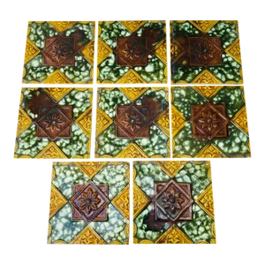 Antique English Decorative Tiles - Set of 8