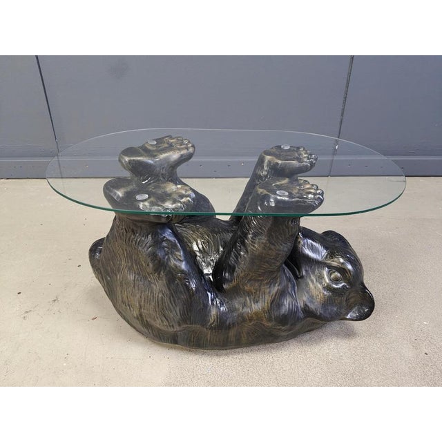 Vintage Sculptural Black Bear Coffee Table with Glass, 1970 For Sale - Image 10 of 12