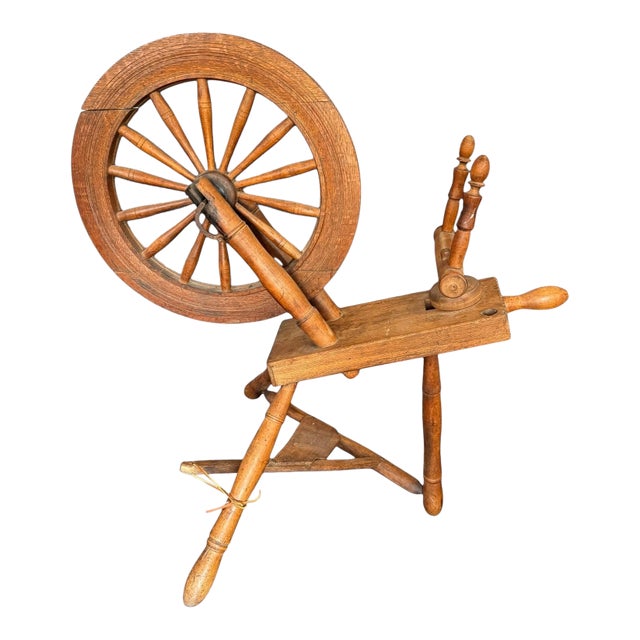 Antique Petite Spinning Wheel-Primitive Farmhouse-Textile-Display-Rustic-Country For Sale