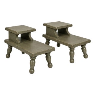 Mid 20th Century Pair of Sculptural Primitive Two-Tier End Tables in Old Chapel Satin Sagewood For Sale