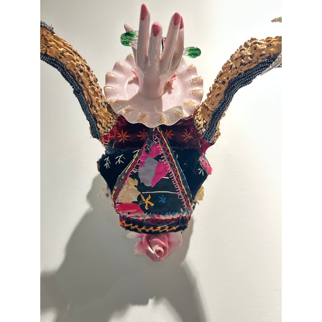 Pink Mixed Media Skull Wall Sculpture Titled Giving Sweet For Sale - Image 8 of 13