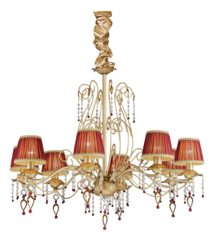 Fenice Gold 8 Lights Chandelier in Montecarlo Gold and Cut Glass by Aggiolight