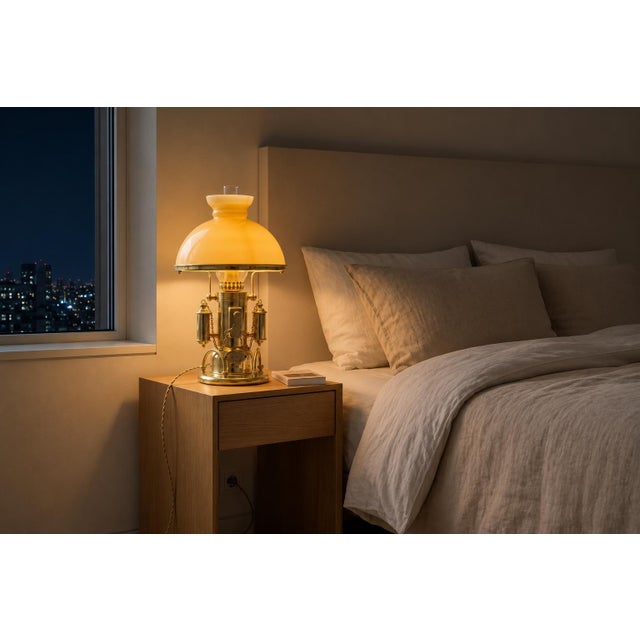 Nautical Gold-Plated Table Lamp with Glass Dome Shade, 1980s For Sale - Image 3 of 18