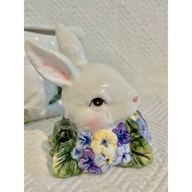 Ceramic Late 20th Century Porcelain Bunny Rabbit Creamer and Sugar With Blue and Green Florals For Sale - Image 7 of 7