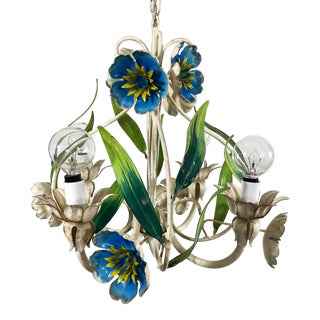 French Tole 4-Arm Chandelier For Sale
