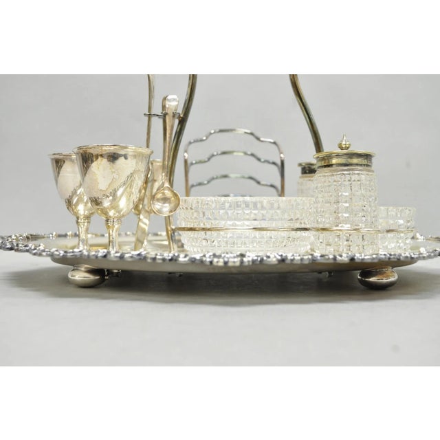 Victorian Antique Victorian Silver Plated Footed Cut Glass Breakfast Set Toast Rack W Tray For Sale - Image 3 of 18