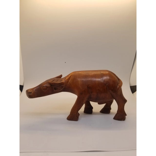 1970s Vintage Hand Carved Solid Wood Water Buffalo Bull Animal Figurine For Sale - Image 5 of 5