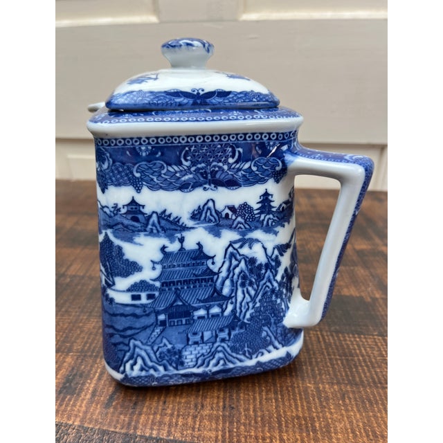 1980s Blue Willow Teapot Ringtons LTD Tea Merchants Blue White Collectible For Sale - Image 12 of 13