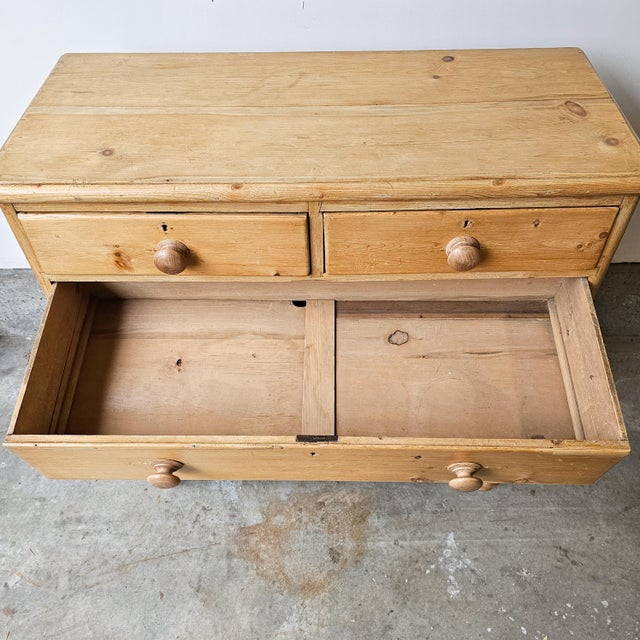 Beige Antique English Pine Dresser on Tulip Feet, Chest of Drawers - Circa 1880 For Sale - Image 8 of 11