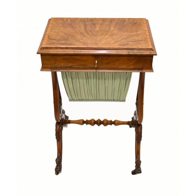 Victorian Sewing Table with Work Box in Walnut, 1860s For Sale - Image 9 of 9