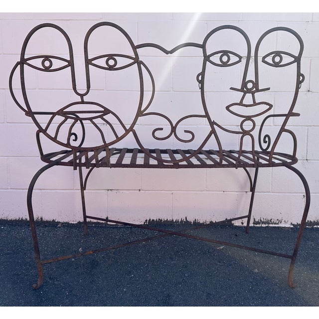 1980s John Risley Style Inspired Man and Woman Pop Art Iron Bench For Sale - Image 11 of 18
