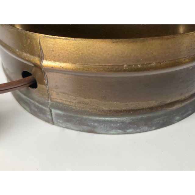 Mid 20th Century Columnar Frosted Glass and Brass Table Lamps - A Pair For Sale In Chicago - Image 6 of 9