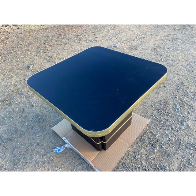 Postmodern Side End Coffee Table With Mirror Top & Black Lacquered Pedestal Base For Sale - Image 10 of 15