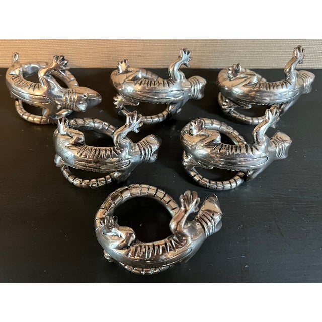 Silver Late 20th Century Lizard (Gecko) Napkin Rings Set - Set of 6 For Sale - Image 8 of 9