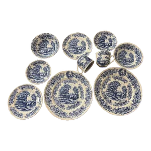 1980s Vintage Blue Country Scene by Myott Meakin Staffordshire Set- 10 Pieces