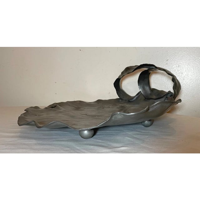 1920s Large j.r Hannig Pewter Art Nouveau Figural Footed Platter Centerpiece Tray Dish For Sale - Image 9 of 12