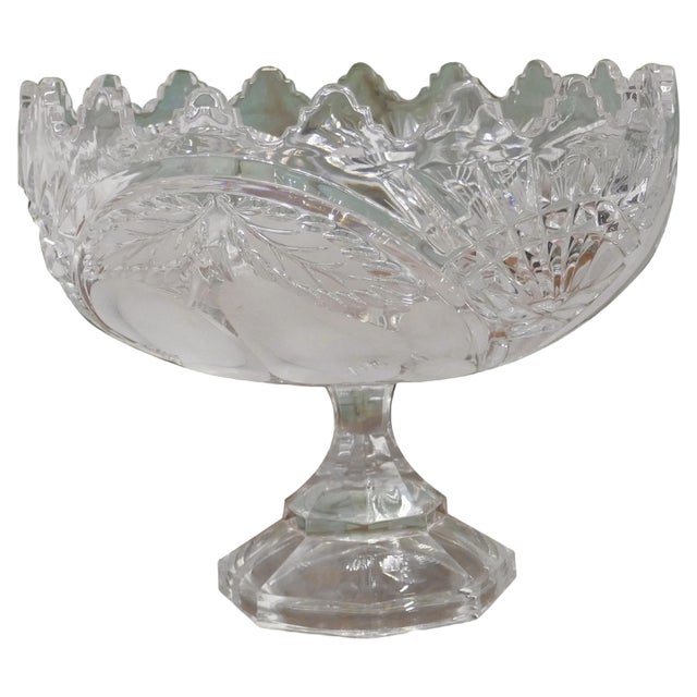 Large French Tazza Etched Cristal Pedestal Fruit Dish, 1960s For Sale