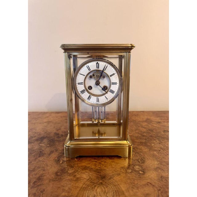 Antique Victorian Brass Mantle Clock, 1900 For Sale - Image 3 of 7