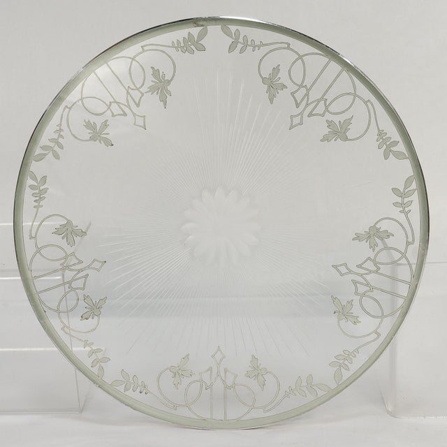 Early 20th Century Antique Large 10-Inch Silver Overlay & Glass Floral Wine Coaster or Table Trivet For Sale - Image 5 of 15