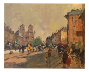 Émile Lesaout, Paris Street Scene, 20th Century, Oil on Canvas, Framed
