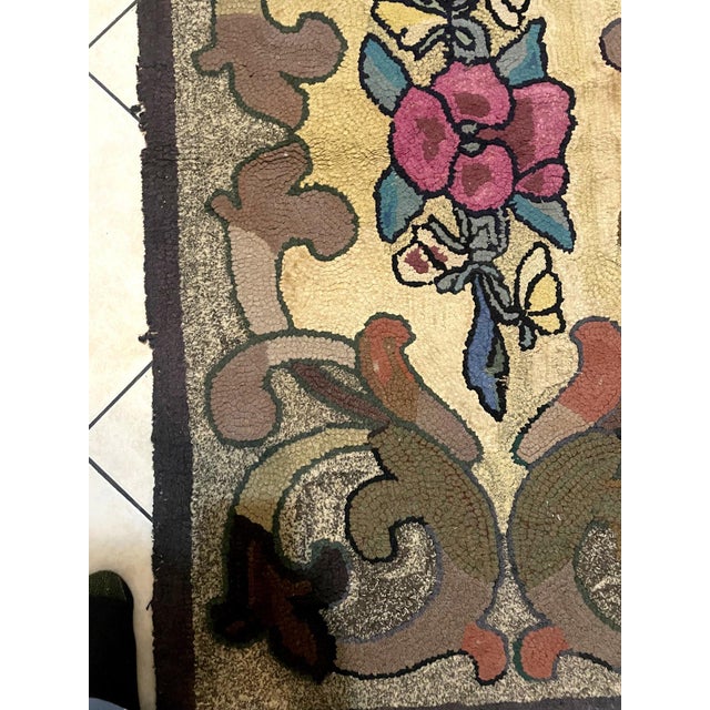 1900 - 1909 Antique c.1900s American Hand-Hooked Rug, Roses & Acanthus Scrolls, Folk Art, 2'6" X 4'3" (79cm X 131cm) For Sale - Image 5 of 8