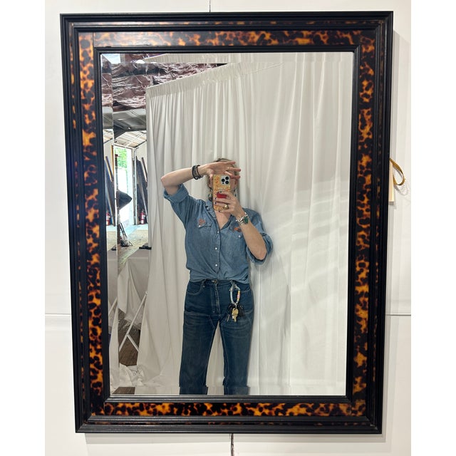 John-Richard John-Richard Faux Tortoise & Ebonized Wood Framed Beveled Mirror For Sale - Image 4 of 7