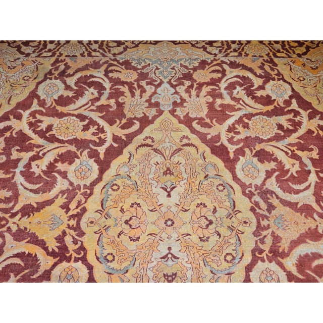 19th Century Handwoven Amritsar Rug, Handwoven Wool, Mughal Design, Burgundy & Tan, 12' X 14' For Sale - Image 17 of 18