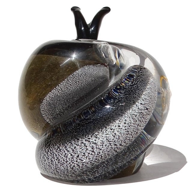 Black Murano Vetreria Venier Label Gold Silver Flecks Black Italian Art Glass Snail Paperweight Figurine For Sale - Image 8 of 10