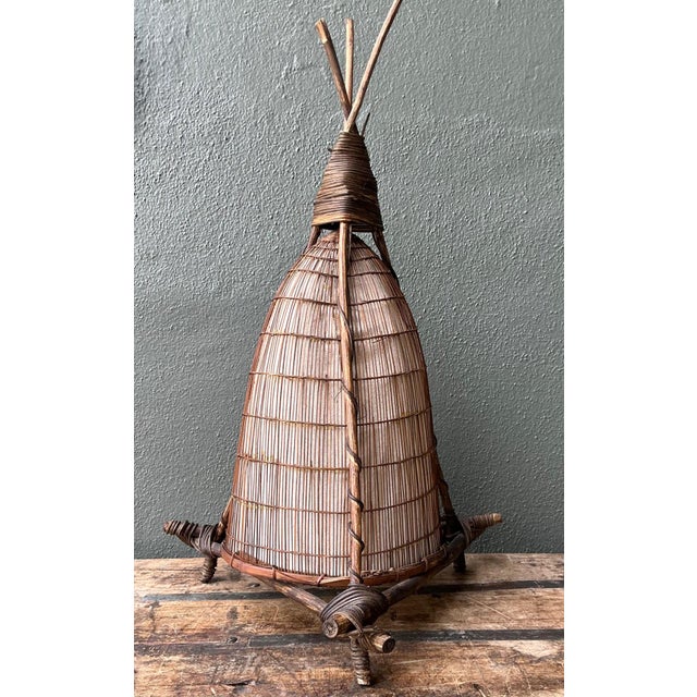 Vintage Japanese Woven Reed Table Lamp For Sale - Image 4 of 18