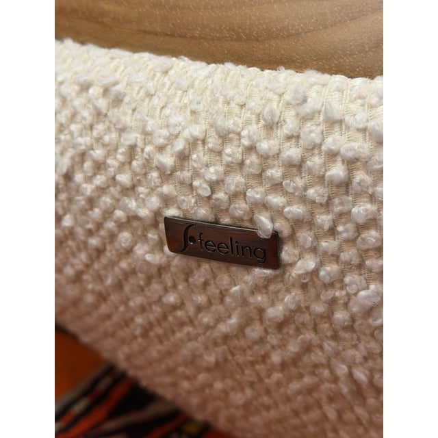 Custom Cream Color Boucle and Wood Lounge Chair For Sale - Image 10 of 11
