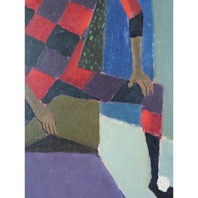 1961 Mid-Century Modern 'Seated Harlequin' Swedish Geometric Figurative Oil Painting, Framed For Sale - Image 9 of 10