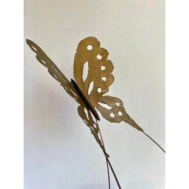 Curtis Jere 1970s Brutalist Torch Cut Butterfly Sculpture on Wood Base For Sale - Image 4 of 10
