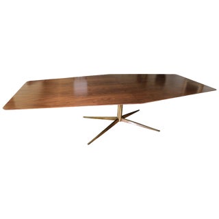 Custom Walnut Pedestal Dining Table With Brass Leg For Sale